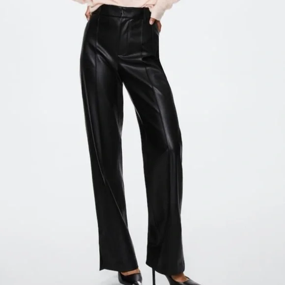 Mango Black Wide Leg Flare Pants with Ankle Slits - Picture 2 of 8